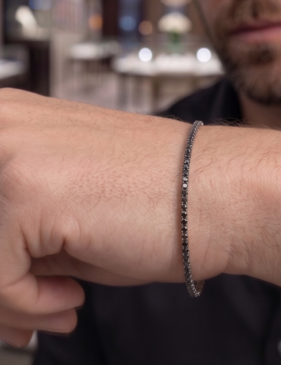 1.15ct Unisex Siyah Pırlanta Su Yolu Bileklik resmi