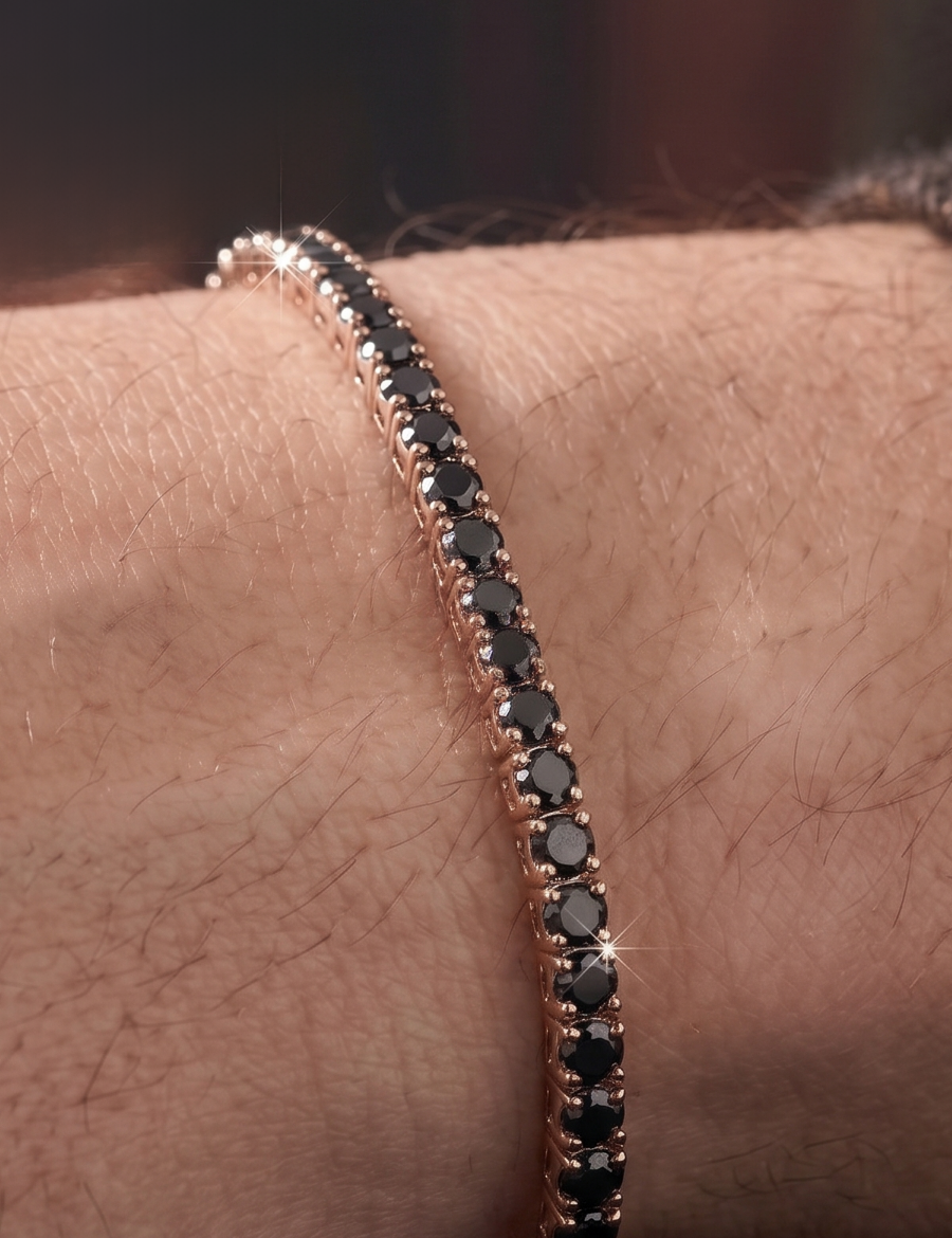2.5ct Unisex Siyah Pırlanta Rose Altın Su Yolu Bileklik resmi