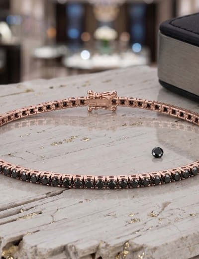 1.85ct Unisex Siyah Pırlanta Rose Altın Su Yolu Bileklik