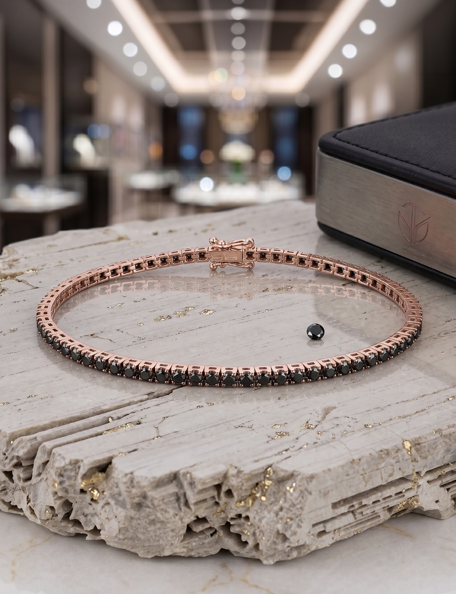1.85ct Unisex Siyah Pırlanta Rose Altın Su Yolu Bileklik resmi