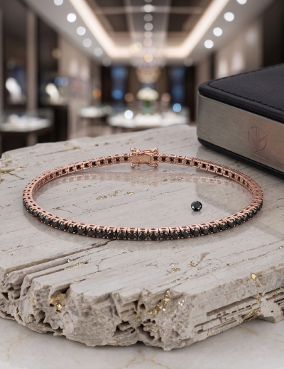 1.85ct Unisex Siyah Pırlanta Rose Altın Su Yolu Bileklik resmi