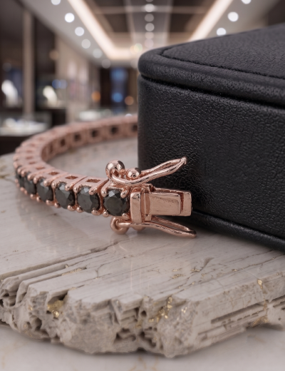 1.85ct Unisex Siyah Pırlanta Rose Altın Su Yolu Bileklik resmi