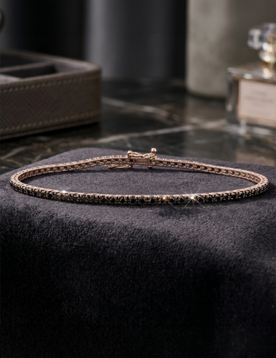 1.15ct Unisex Siyah Pırlanta Rose Altın Su Yolu Bileklik resmi