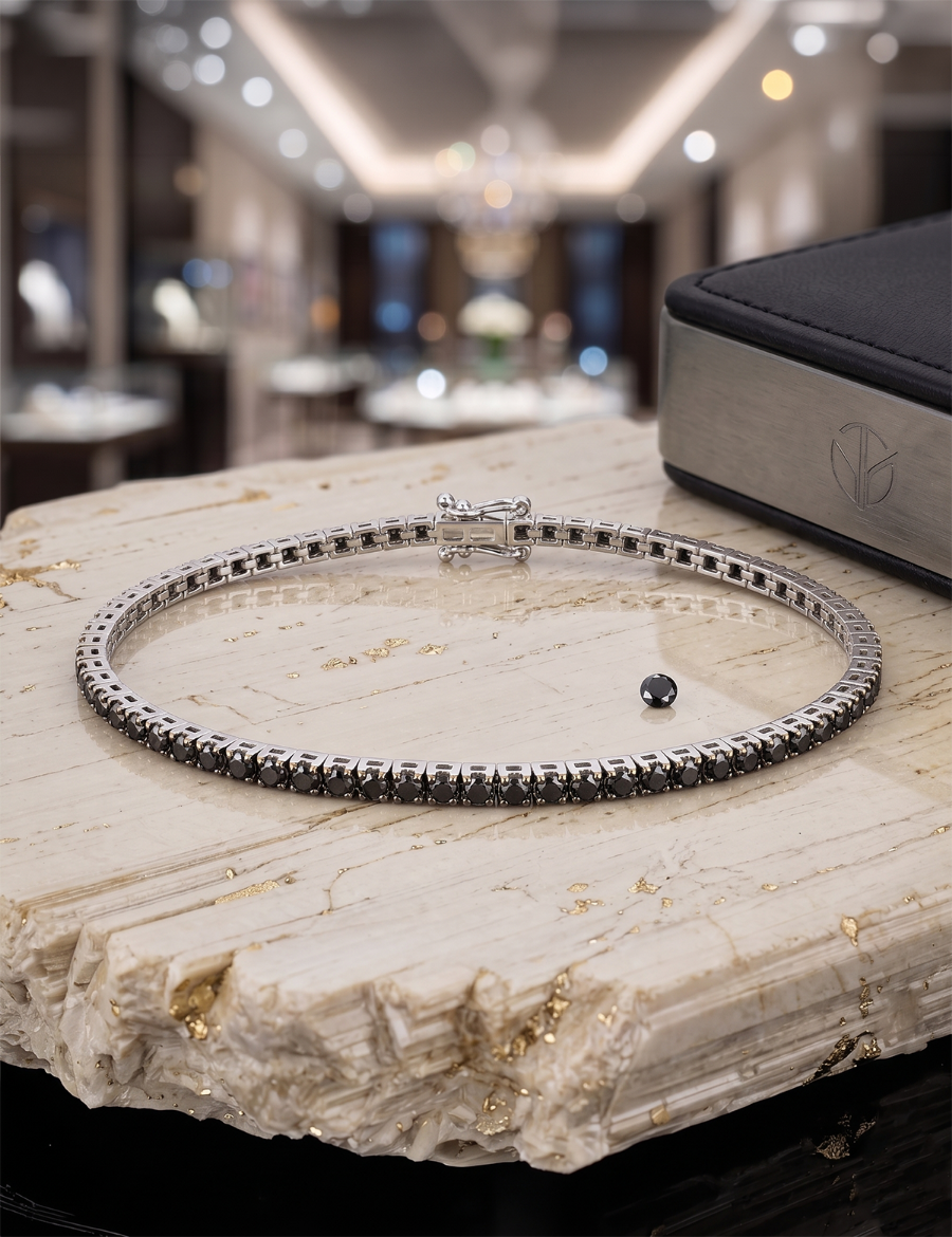 1.85ct Karat Unisex Siyah Pırlanta Su Yolu Bileklik