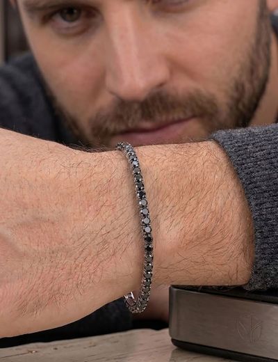 1.85ct Karat Unisex Siyah Pırlanta Altın Su Yolu Bileklik resmi