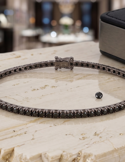 1.85ct Unisex Siyah Pırlanta Su Yolu Bileklik