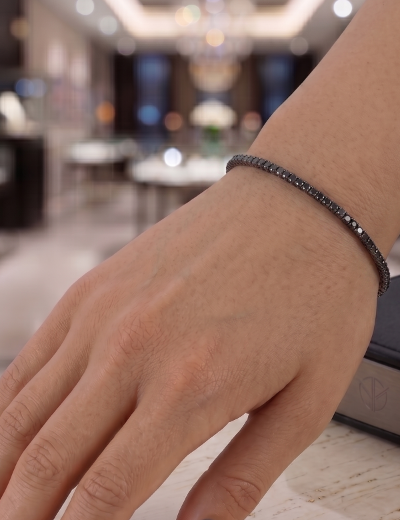 1.85ct Unisex Siyah Pırlanta Su Yolu Bileklik resmi