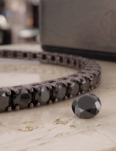 1.85ct Unisex Siyah Pırlanta Su Yolu Bileklik