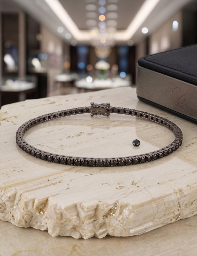 1.85ct Unisex Siyah Pırlanta Su Yolu Bileklik resmi