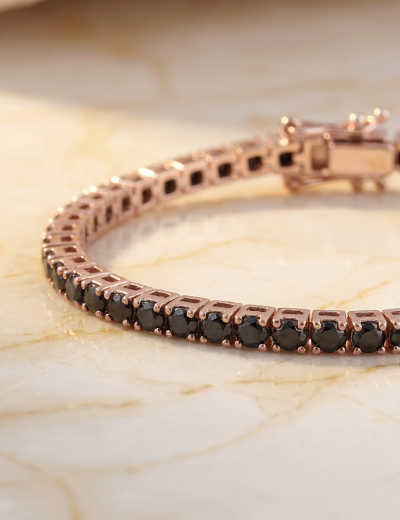 2.5ct Unisex Siyah Pırlanta Rose Altın Su Yolu Bileklik resmi