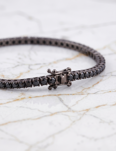 2.5ct Unisex Siyah Pırlanta Su Yolu Bileklik resmi