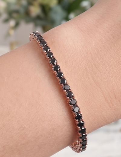 2.5ct Unisex Siyah Pırlanta Rose Altın Su Yolu Bileklik resmi