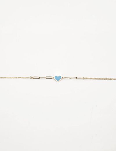 Mavi Mineli Kalp 14 Ayar Altın Bileklik-Ataç resmi