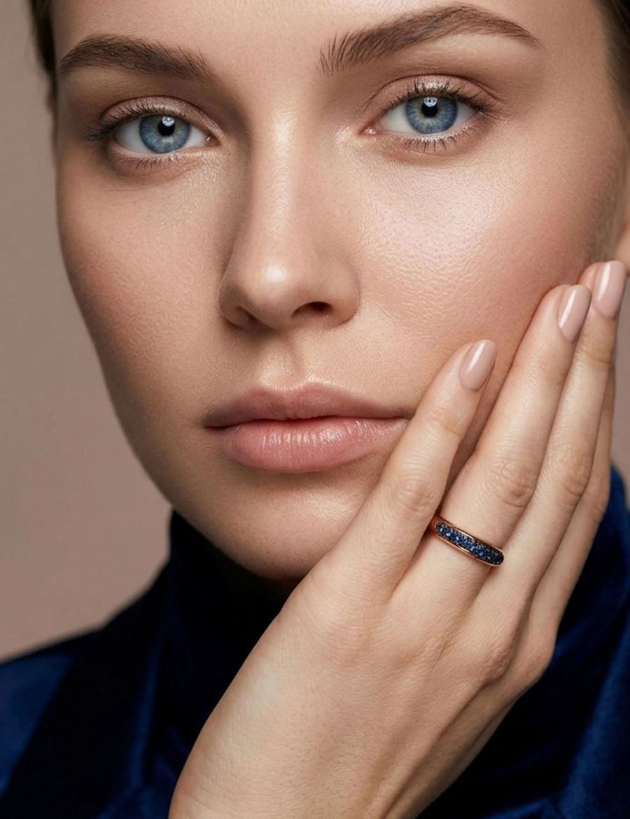 Yarım Tur Süzme Doğal Safir Yüzük - Rose Gold resmi