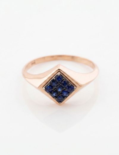 Kare Çapraz Doğal Safir 14 Ayar Altın Yüzük - Rose Gold resmi