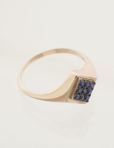 Kare Çapraz Doğal Safir 14 Ayar Altın Yüzük - Rose Gold resmi