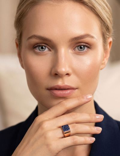 Kare Doğal Safir 14 Ayar Altın Yüzük - Rose Gold resmi