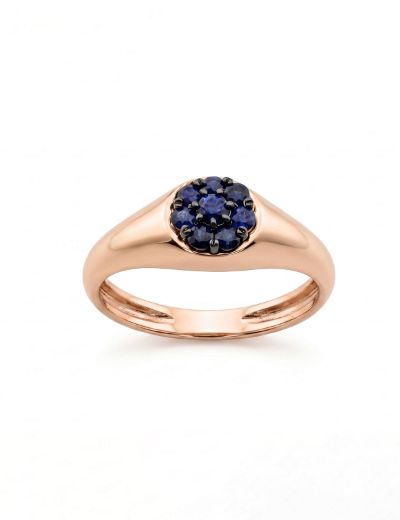 Yuvarlak Doğal Safir 14 Ayar Altın Yüzük - Rose Gold resmi