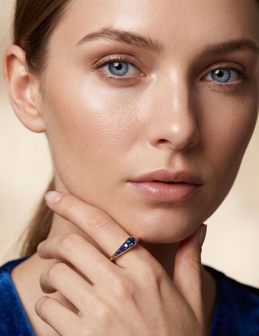 Damla Doğal Safir 14 Ayar Altın Yüzük - Rose Gold resmi