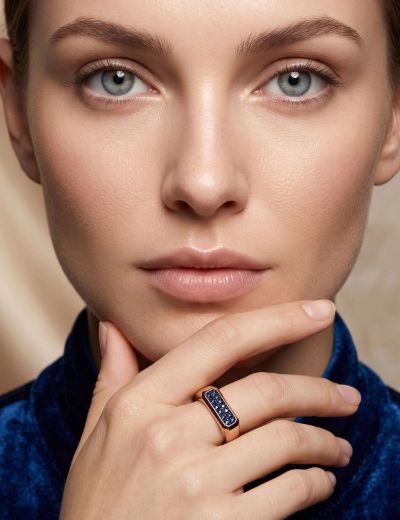 Dikdörtgen Doğal Safir 14 Ayar Altın Yüzük - Rose Gold resmi