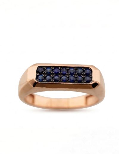 Dikdörtgen Doğal Safir 14 Ayar Altın Yüzük - Rose Gold resmi