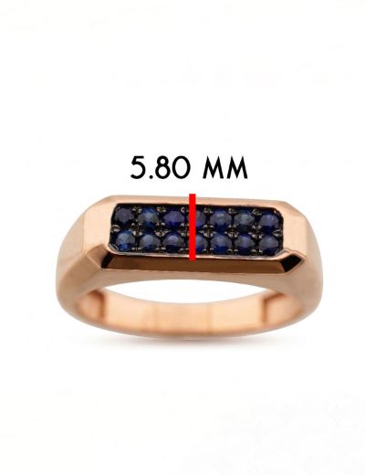 Dikdörtgen Doğal Safir 14 Ayar Altın Yüzük - Rose Gold resmi