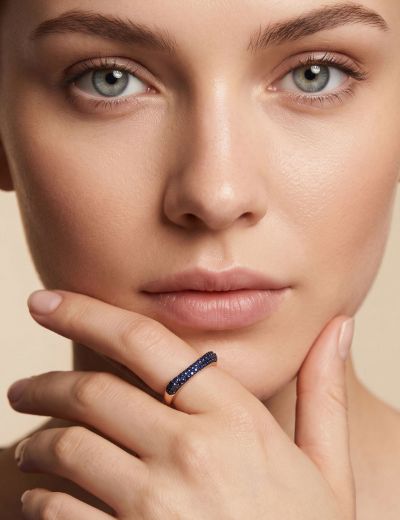 Kavisli Doğal Safir 14 Ayar Altın Yüzük - Rose Gold resmi