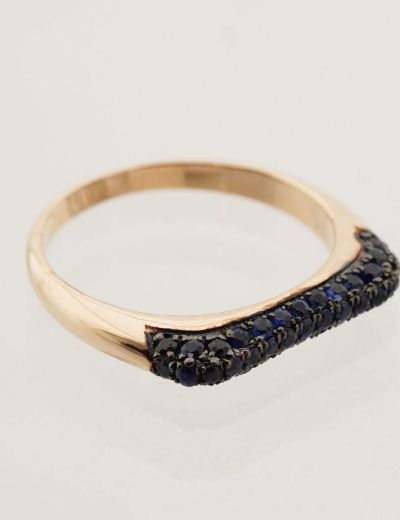 Kavisli Doğal Safir 14 Ayar Altın Yüzük - Rose Gold resmi