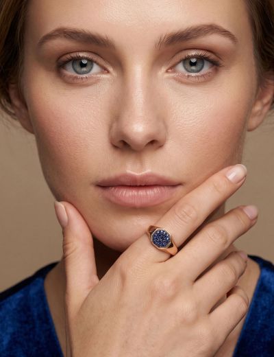 Sekizgen Doğal Safir 14 Ayar Altın Yüzük - Rose Gold resmi