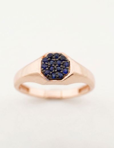 Sekizgen Doğal Safir 14 Ayar Altın Yüzük - Rose Gold resmi