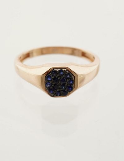 Sekizgen Doğal Safir 14 Ayar Altın Yüzük - Rose Gold resmi