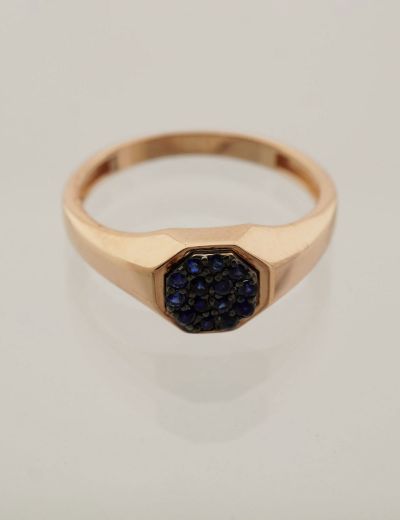 Sekizgen Doğal Safir 14 Ayar Altın Yüzük - Rose Gold resmi