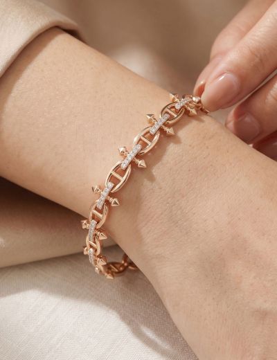 Gemici Düğüm Çivi Pırlantalı Bileklik - Rose